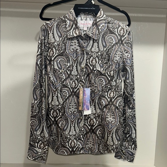 Panhandle Slim Blue and Brown Button Down Shirt - Picture 1 of 6